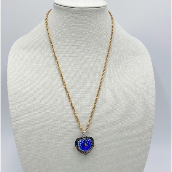 Murano Style Glass Heart Pendant Necklace - Picture 3 of 10
